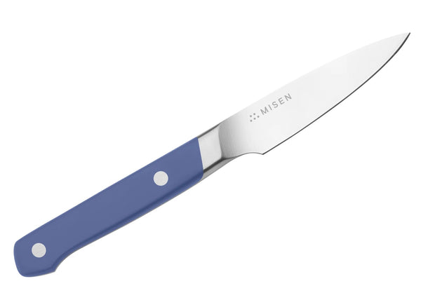 Small steel knife with blue handle