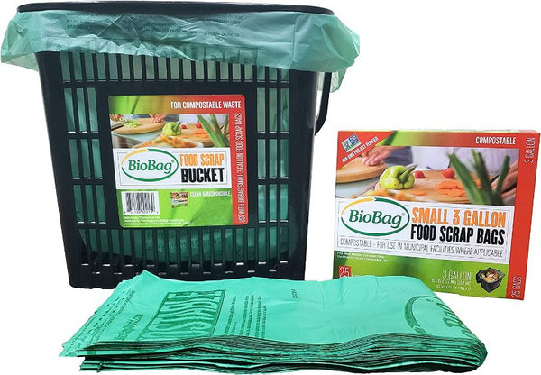 black food waste basket with green bags