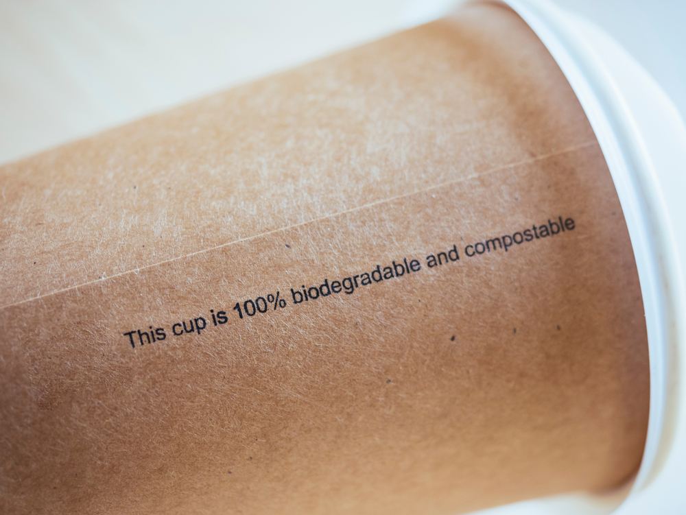 coffee cup with biodegradable and compostable label