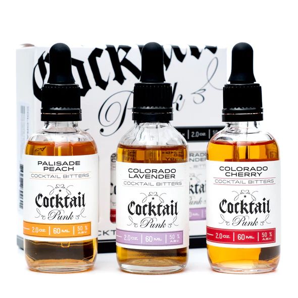 Three 60 ml bottles of cocktail bitters