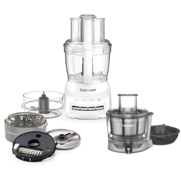 Product image of food processor with all attachments displayed around the base