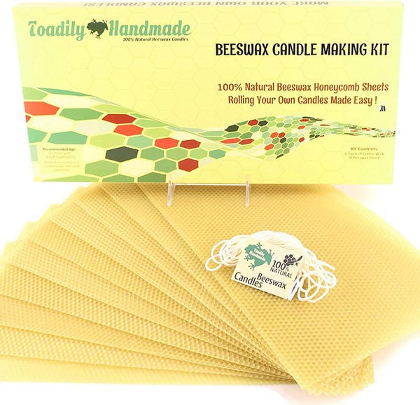 Yellow beeswax sheets with a label that says Toadily Handmade