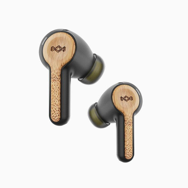 brown and black earbuds