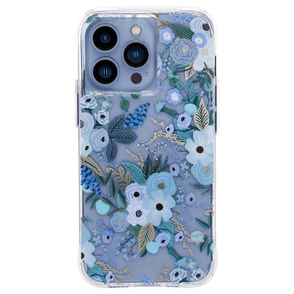 a blue phone case with a floral design