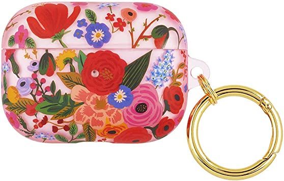 pink headphones case with plant design