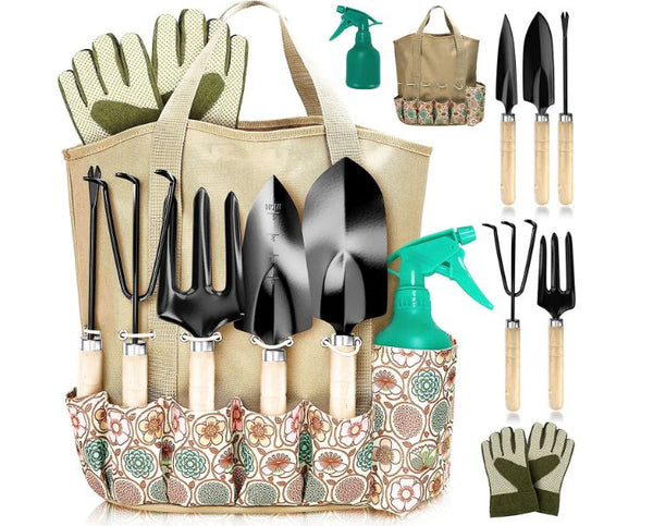 garden bag with various garden tools inside