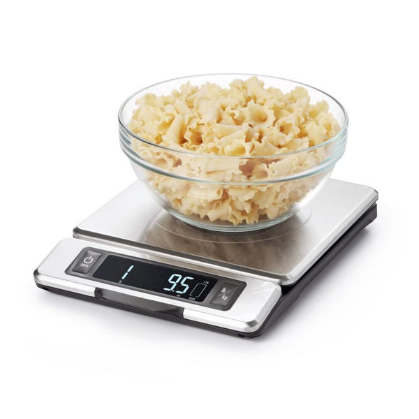 Oxo kitchen scale weighing pasta noodles