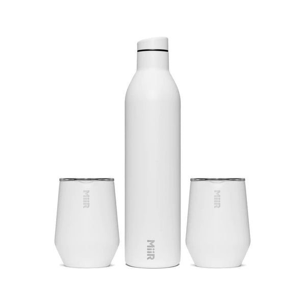 Two white wine tumblers and one wine canteen