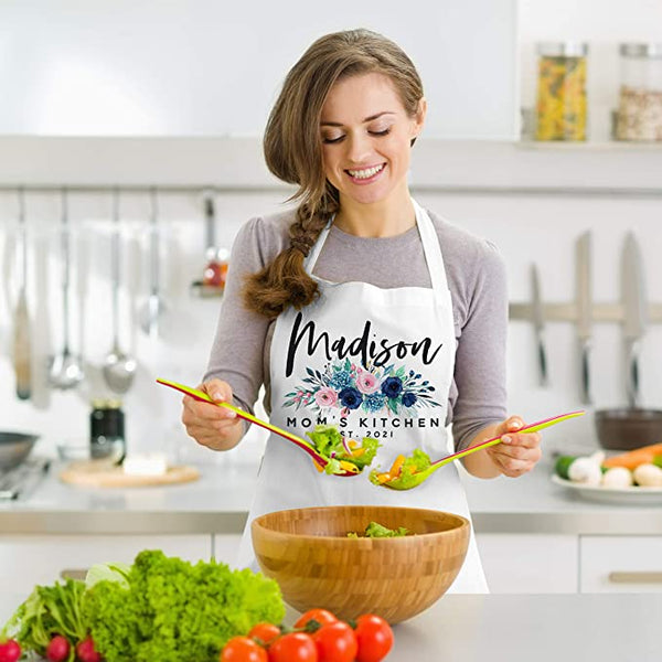 Smiling woman cooking with apron on