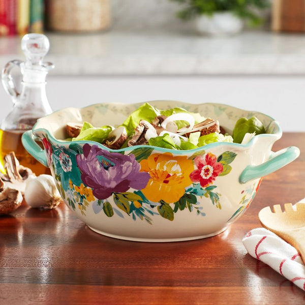 Floral patterned serving bowl with handles