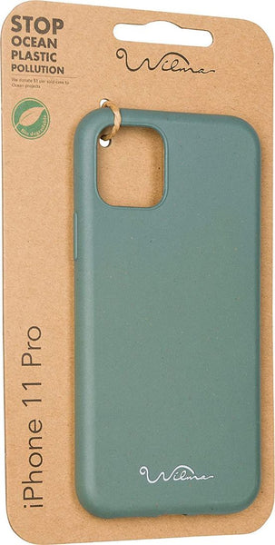 green phone case on a recycled cardboard background
