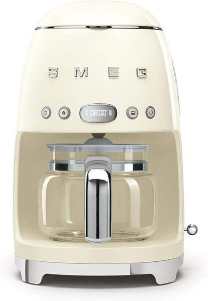 A cream-colored coffee machine on a white background