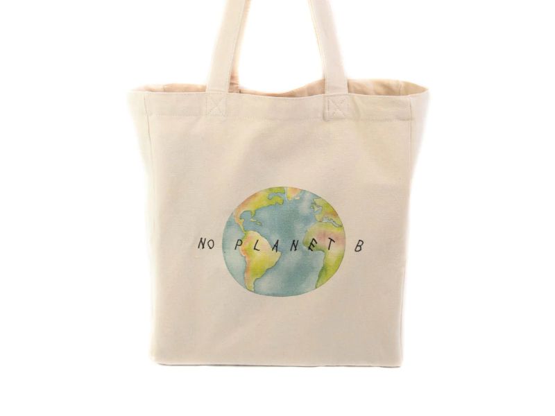 tote bag that says no planet b with a drawing of the earth