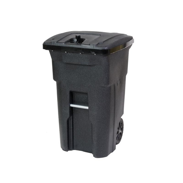 an outdoor black trash can