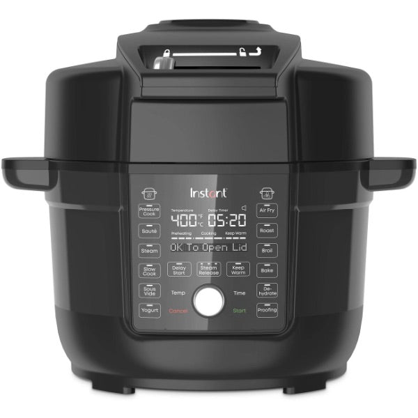 Product image of the Instant Pot with temperature and cook time displayed