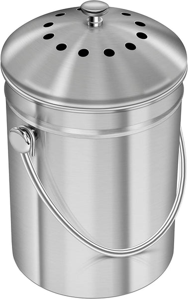 VIVOSUN Indoor 1.3 gal. Stainless Steel Countertop Compost Bin with Lid for Kitchen Food Waste in White