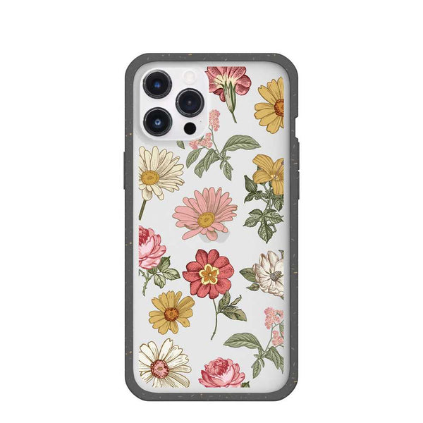 clear phone case with a vintage floral botanical design