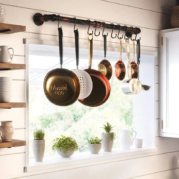 Pots hanging from mount rack