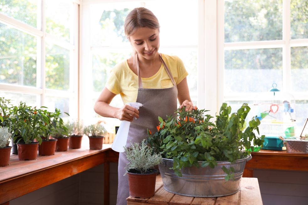 woman watering plants