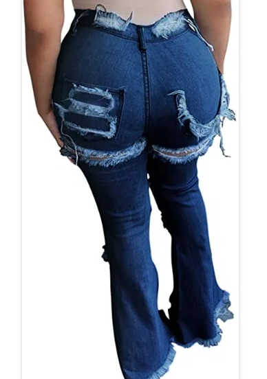 Denim Shredded Desroyed Plus Size Jeans 1x - 4x - Bella Brown Plus
