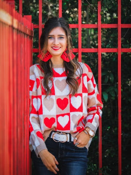 Adorable Heart Checkered Sweater