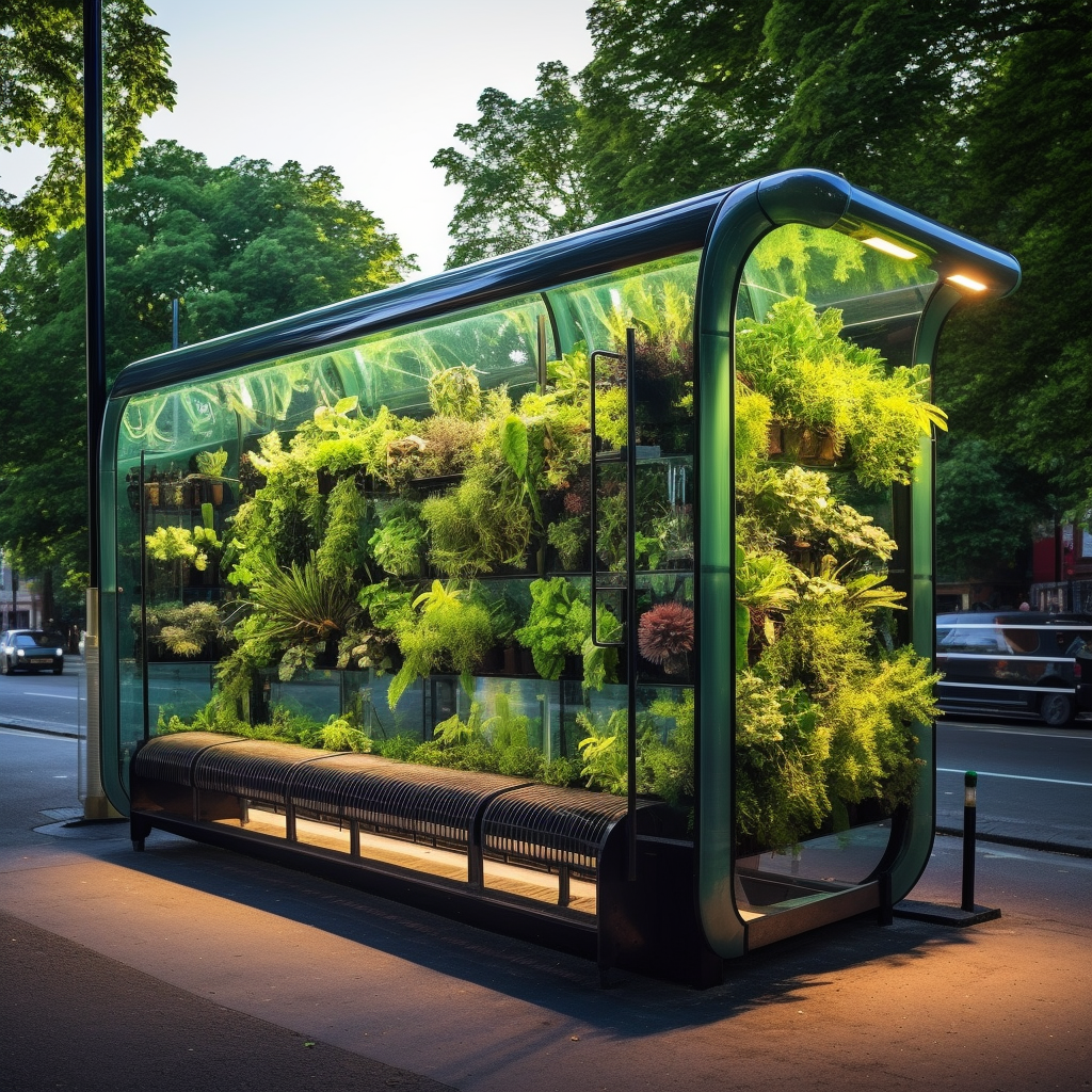 A bus stop is transformed into a green oasis by creating vertical gardens inside - plant seads