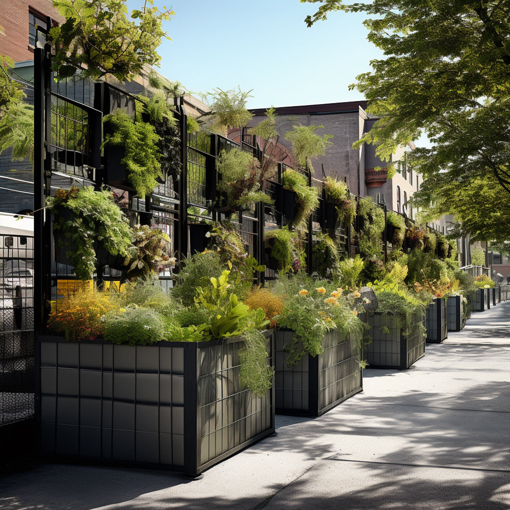 vertical garden in an urban space made from recycled plastic - plant seads