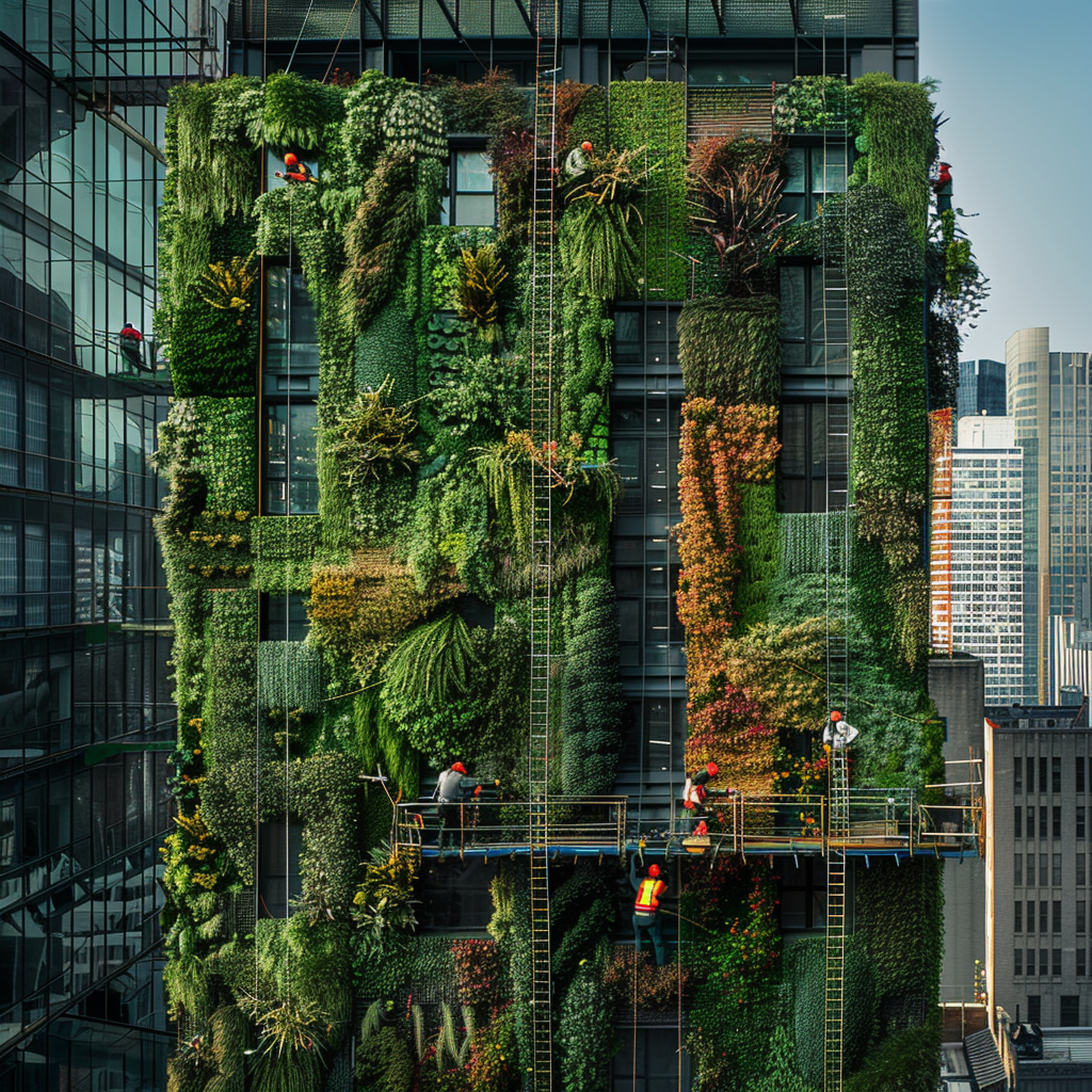 Massive Vertical Garden in urban area - sustainability - plant seads vertical gardening planters