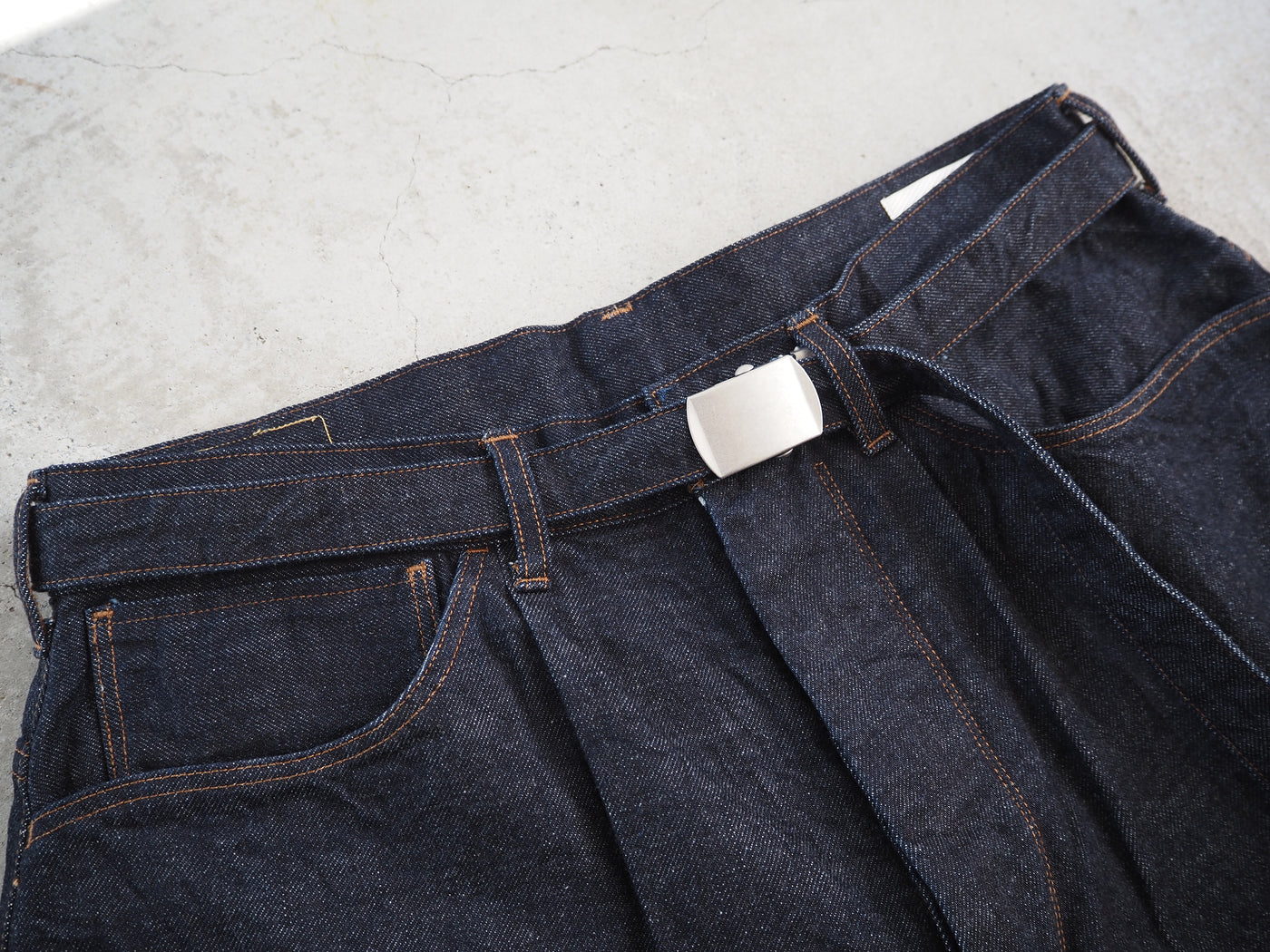 12.9oz Selvage Denim GI-belt Pants, Indigo