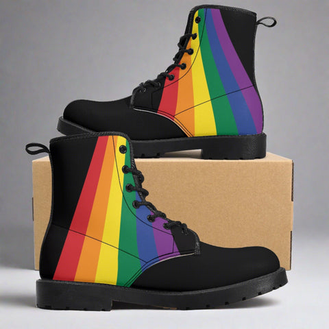 Black Rainbow Gay Pride Combat Boots