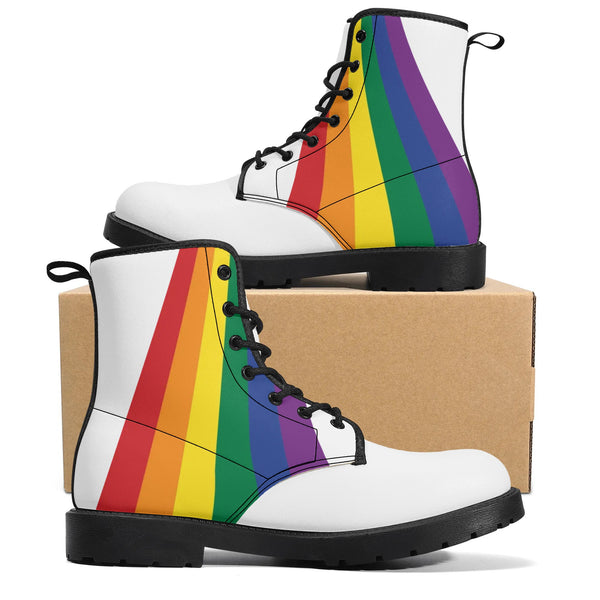 Rainbow Gay pride White Combat Boots