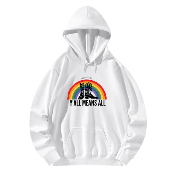 y'all means all lgbt pride hoodie in white