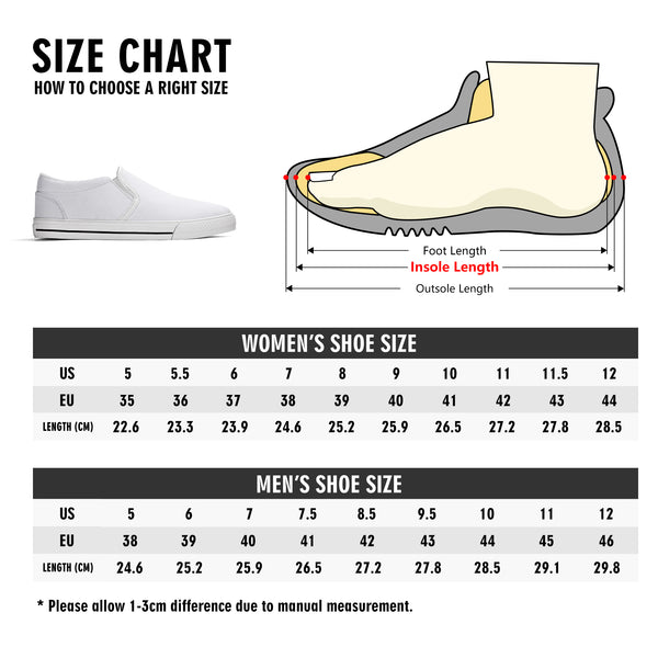 LGBT Pride Slip On Sneaker Size Chart
