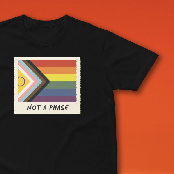 Close up of progress pride flag not a phase t shirt