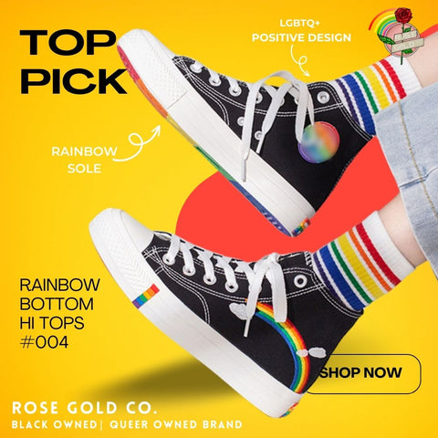 rainbow bottom high top sneakers for lgbt pride and gay pride by rose gold co