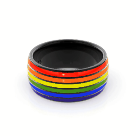 black lgbt pride ring spinning on a flat surface