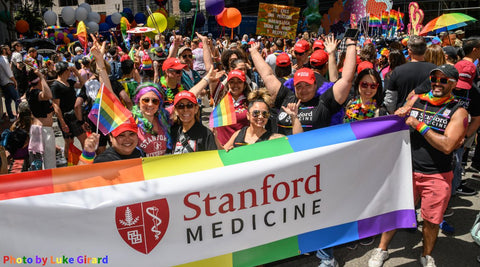 Stanford University Banner at LGBT Pride Parade in Rainbow
