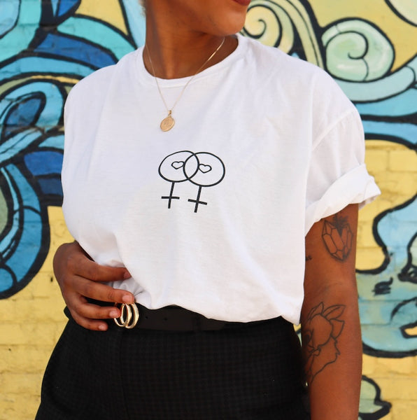 Lesbian Pride shirt with double female sign