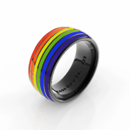 black rainbow gay pride ring spinning diagonally