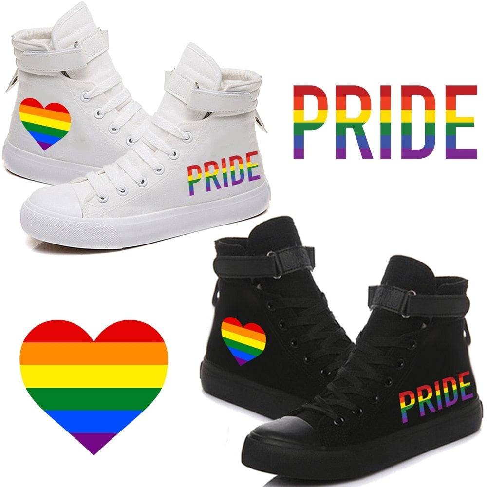 Rainbow Stripe LGBT Pride Printed HighTop Canvas Shoes Sneakers Boots