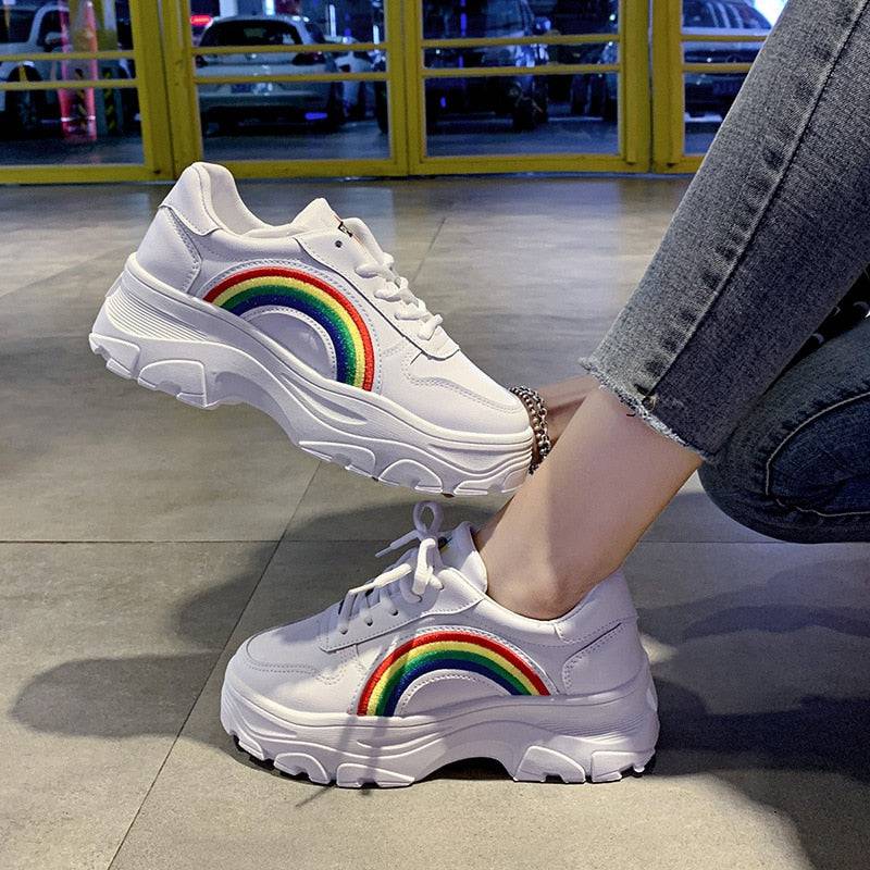 Women Casual Rainbow Platform Lace Up Sneakers 2023