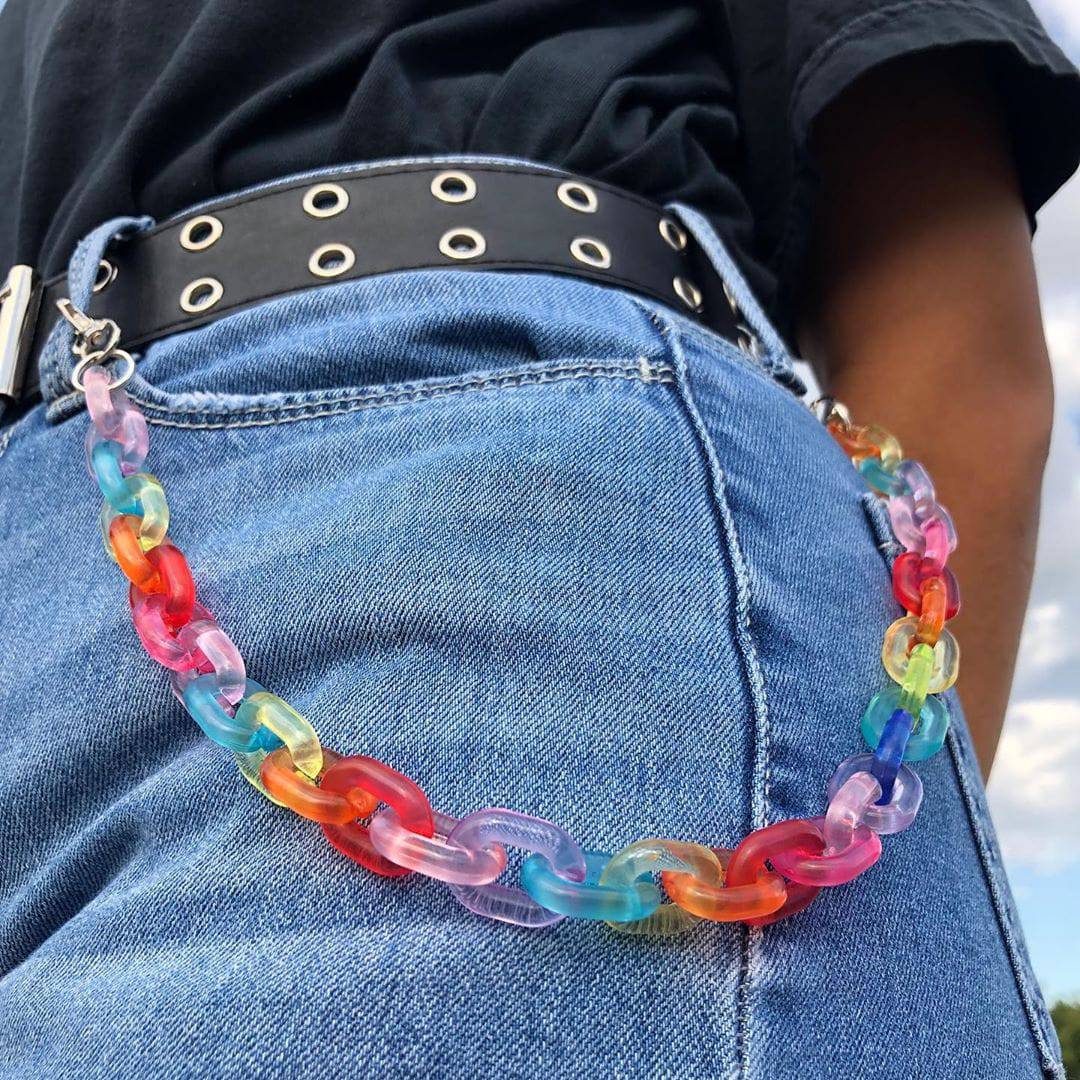 Hot Pastel Candy Rainbow Pants Chain - Rose Gold Co. Shop