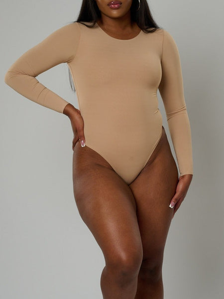 Plus Size Long Sleeve Bodysuit for Women, Crew Neck Bodysuits Tops for  Curvy Momen