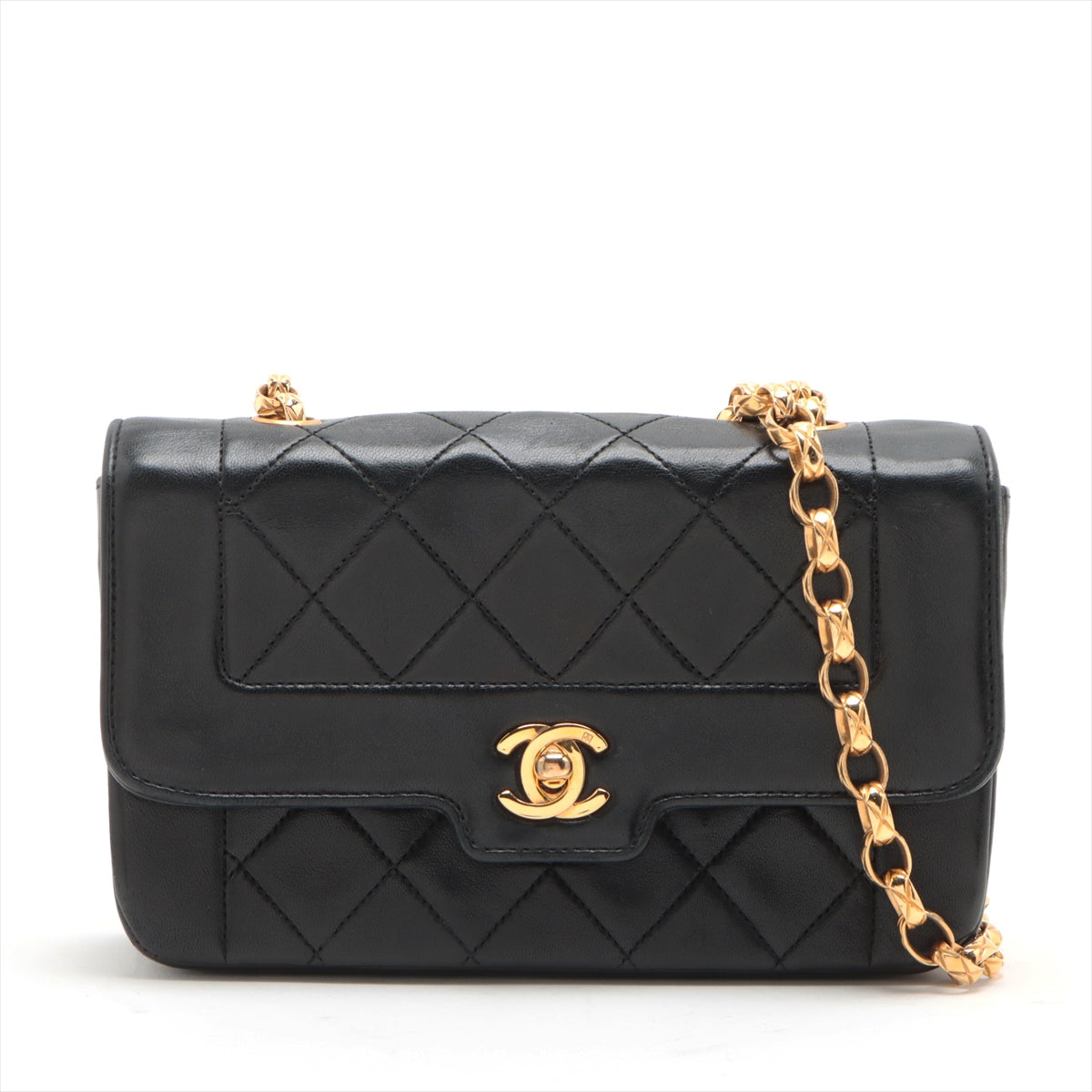 Chanel Mini Matelasse Lam Single flap single chain bag Black Gold