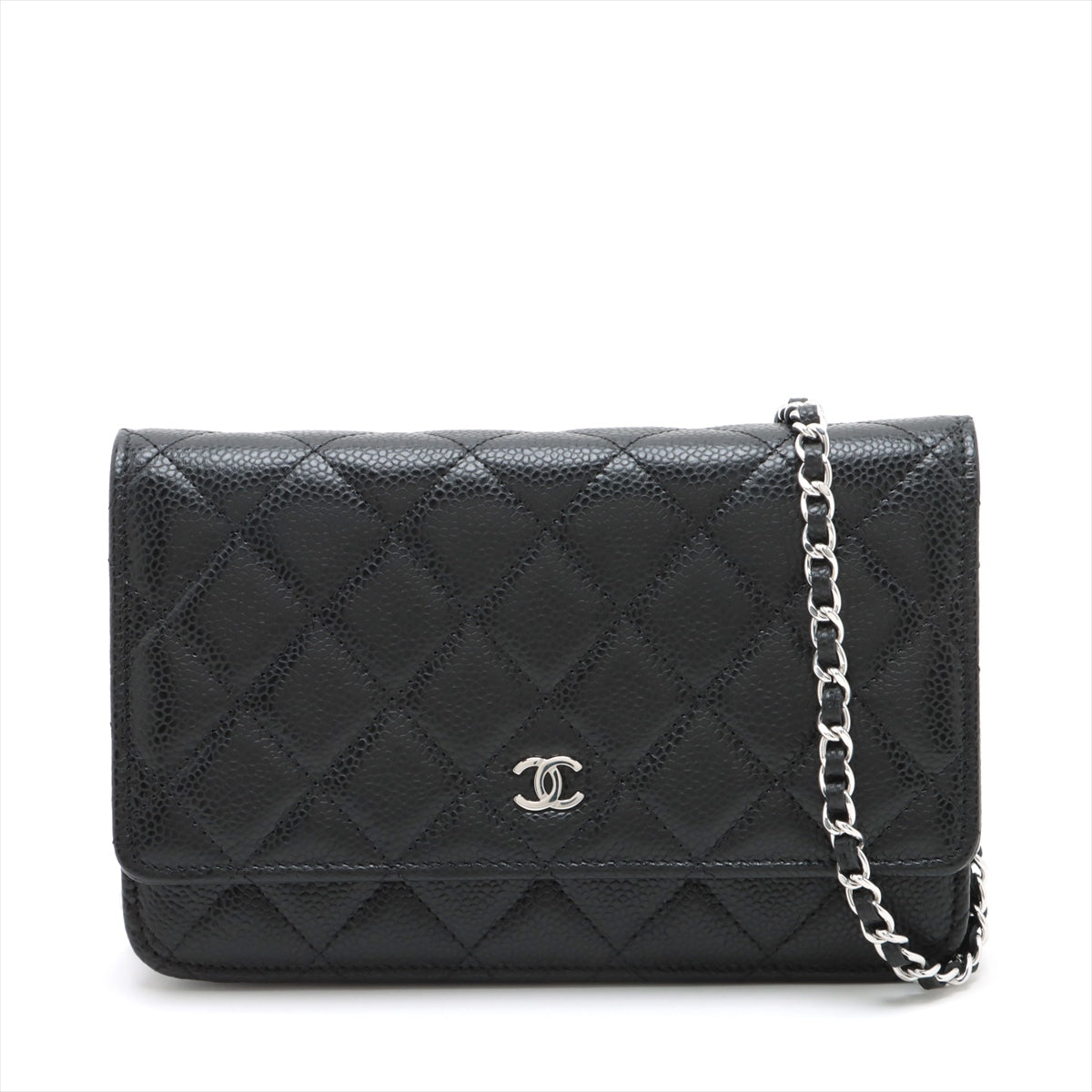 Chanel Matelasse Caviarskin Chain wallet Black Silver Metal