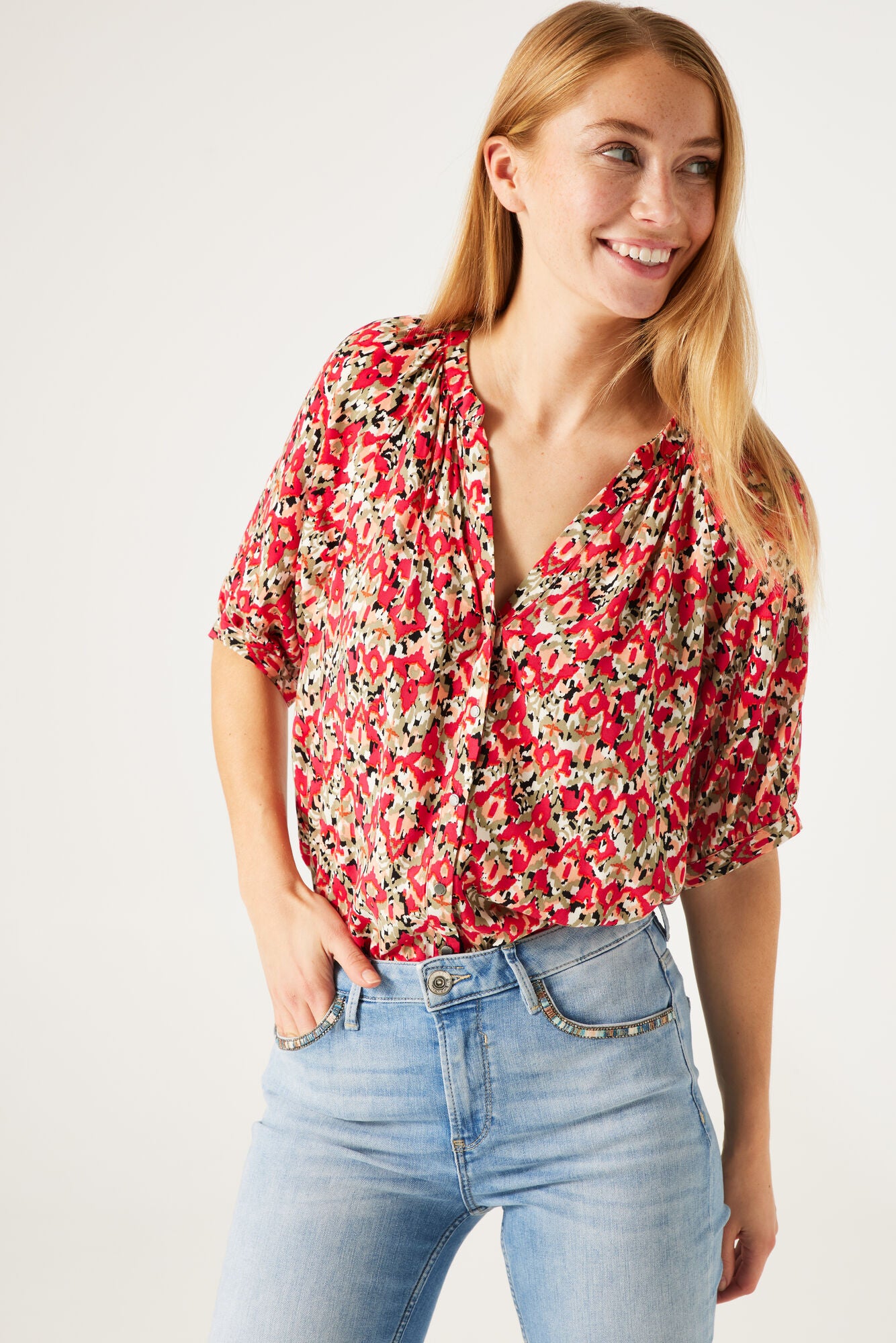 Floral Blouse With Front Tie - TIMING, Women's Clothing & Accessories, Bellissima Fashions