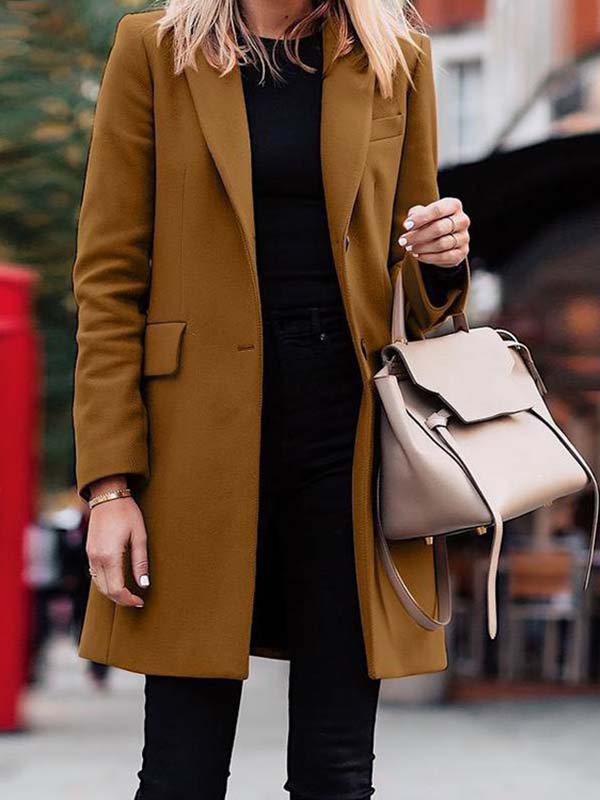 Women's Mid-length Suit Collar Woolen Coat