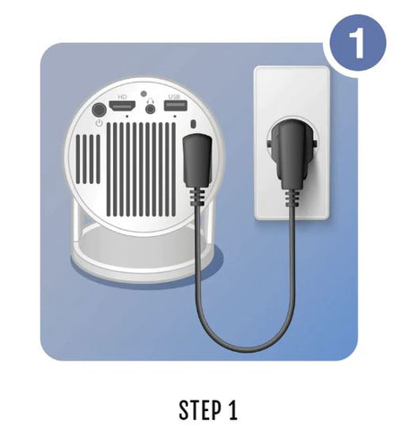 Begin by powering on BasicsUp HD Projector using the provided AC adaptor