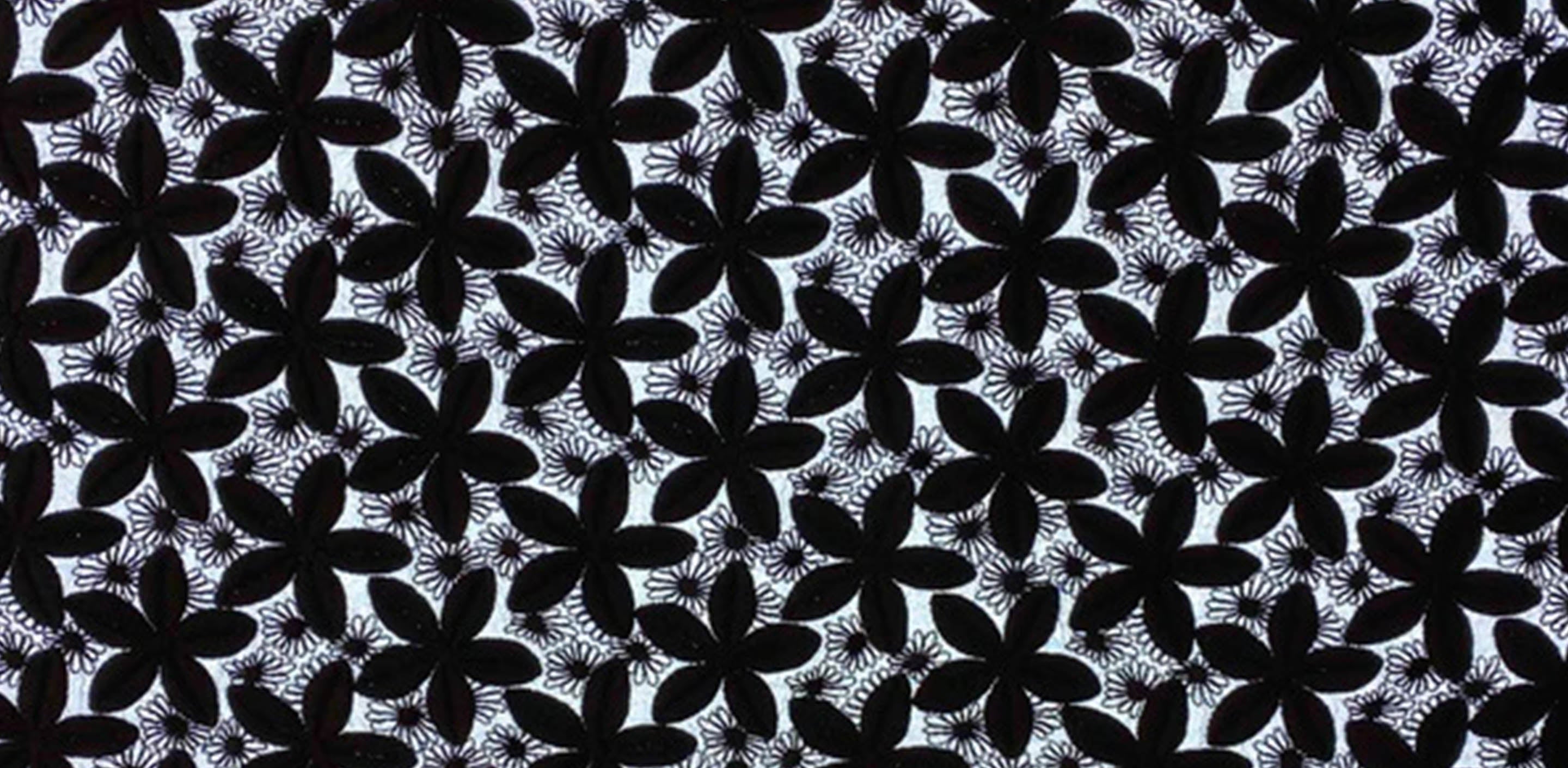 black cotton guipure fabric with flower pattern