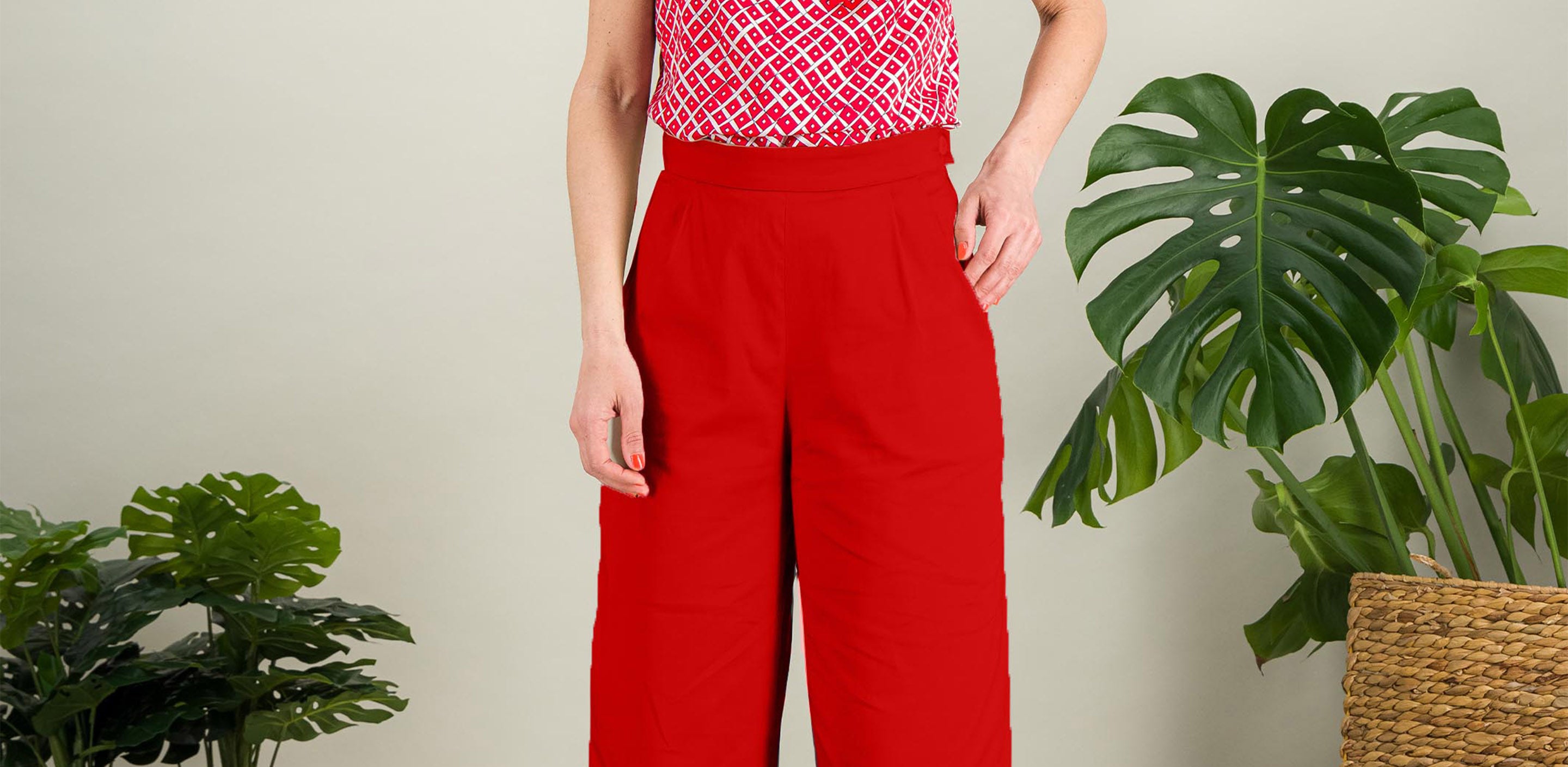 pantalon en coton stretch large rouge taille haute idéal pour morphologie en a